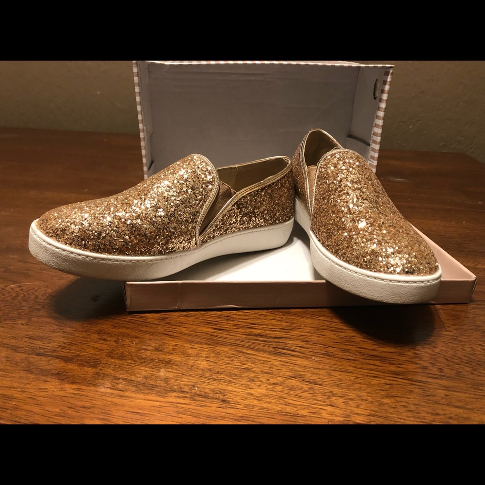 Rose gold glitter loafers
